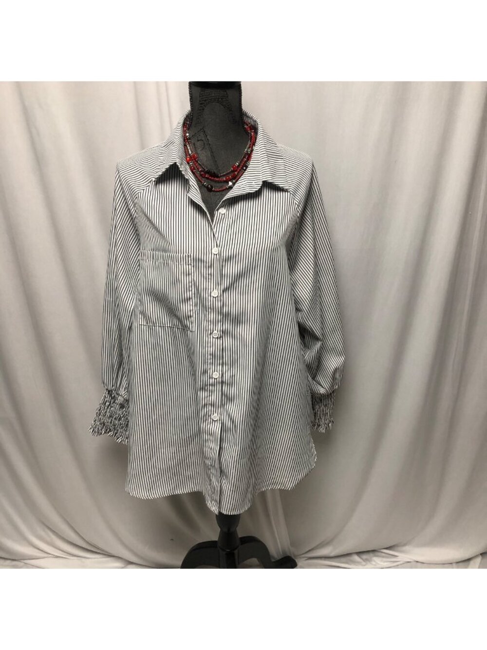 Jules & James Shirt Womens Size Medium Oversized Black White Striped Long Sleeve